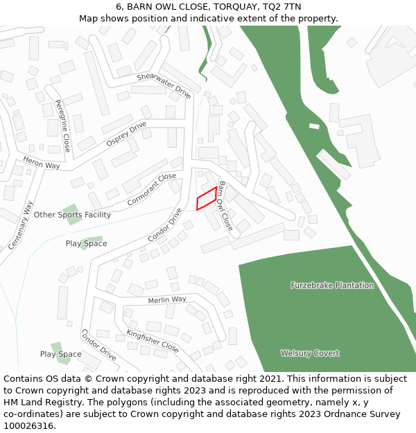 6, BARN OWL CLOSE, TORQUAY, TQ2 7TN: Location map and indicative extent of plot