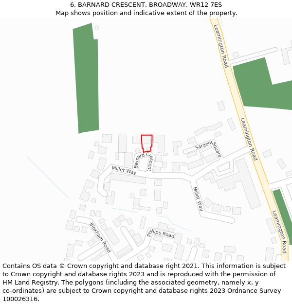 6, BARNARD CRESCENT, BROADWAY, WR12 7ES: Location map and indicative extent of plot
