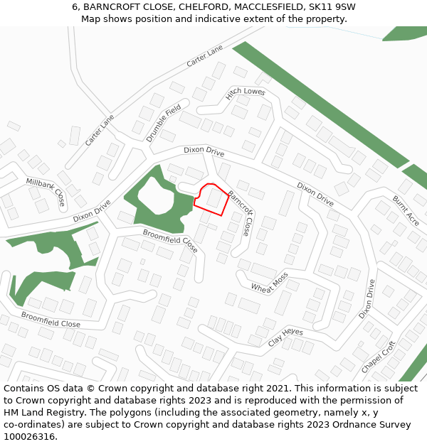 6, BARNCROFT CLOSE, CHELFORD, MACCLESFIELD, SK11 9SW: Location map and indicative extent of plot