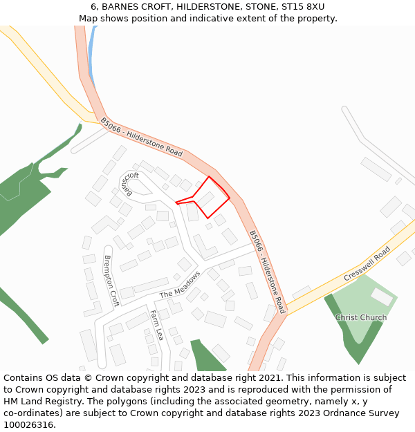 6, BARNES CROFT, HILDERSTONE, STONE, ST15 8XU: Location map and indicative extent of plot