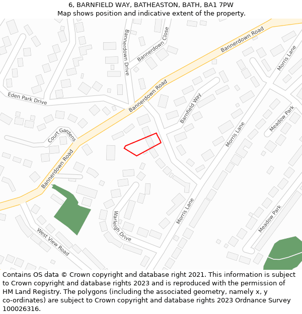 6, BARNFIELD WAY, BATHEASTON, BATH, BA1 7PW: Location map and indicative extent of plot