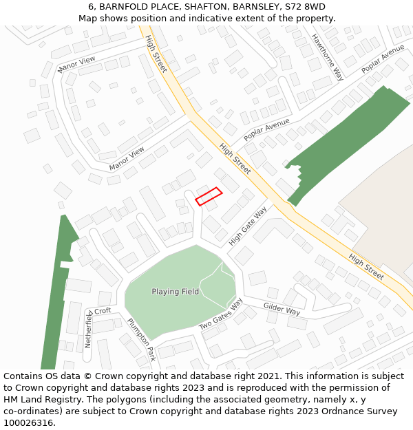 6, BARNFOLD PLACE, SHAFTON, BARNSLEY, S72 8WD: Location map and indicative extent of plot