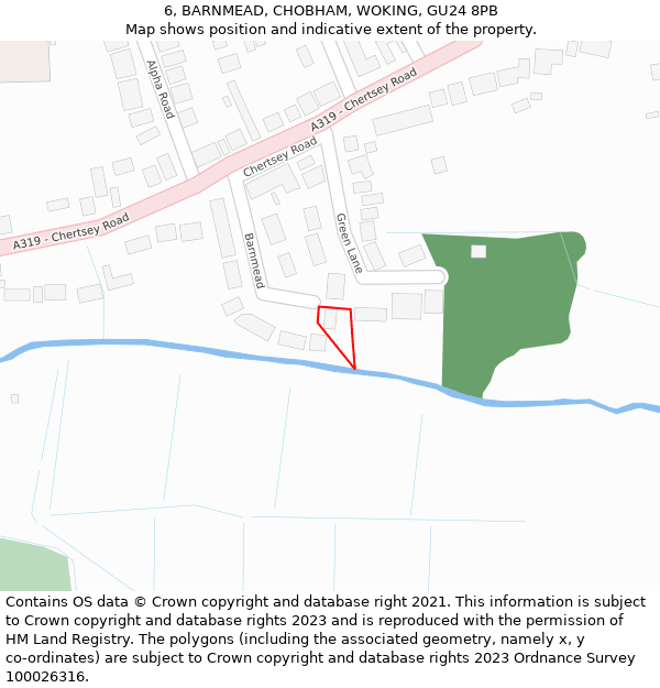 6, BARNMEAD, CHOBHAM, WOKING, GU24 8PB: Location map and indicative extent of plot