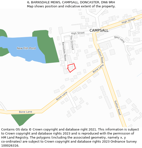 6, BARNSDALE MEWS, CAMPSALL, DONCASTER, DN6 9RH: Location map and indicative extent of plot