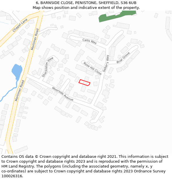 6, BARNSIDE CLOSE, PENISTONE, SHEFFIELD, S36 6UB: Location map and indicative extent of plot