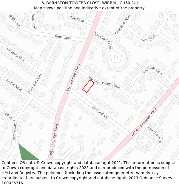 6, BARNSTON TOWERS CLOSE, WIRRAL, CH60 2UJ: Location map and indicative extent of plot