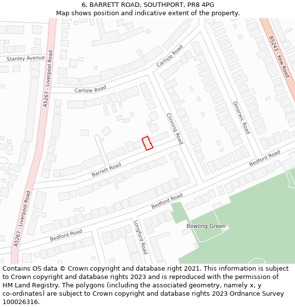 6, BARRETT ROAD, SOUTHPORT, PR8 4PG: Location map and indicative extent of plot