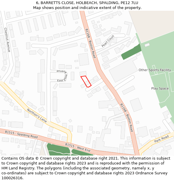 6, BARRETTS CLOSE, HOLBEACH, SPALDING, PE12 7LU: Location map and indicative extent of plot