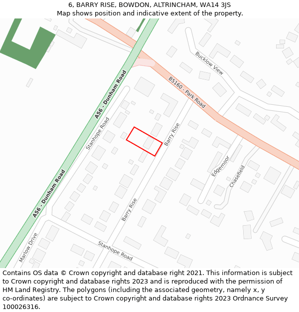 6, BARRY RISE, BOWDON, ALTRINCHAM, WA14 3JS: Location map and indicative extent of plot