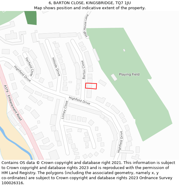 6, BARTON CLOSE, KINGSBRIDGE, TQ7 1JU: Location map and indicative extent of plot