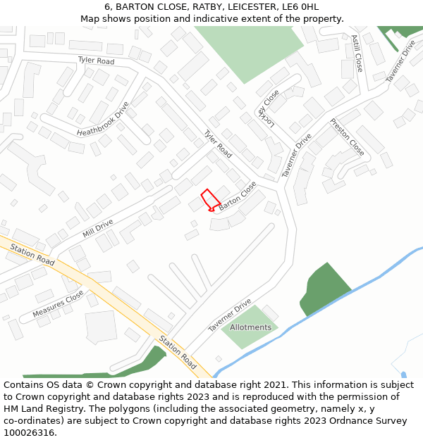 6, BARTON CLOSE, RATBY, LEICESTER, LE6 0HL: Location map and indicative extent of plot