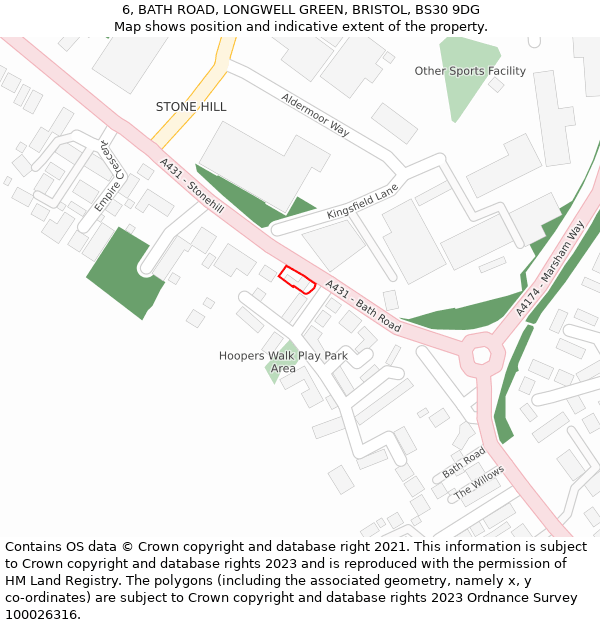 6, BATH ROAD, LONGWELL GREEN, BRISTOL, BS30 9DG: Location map and indicative extent of plot