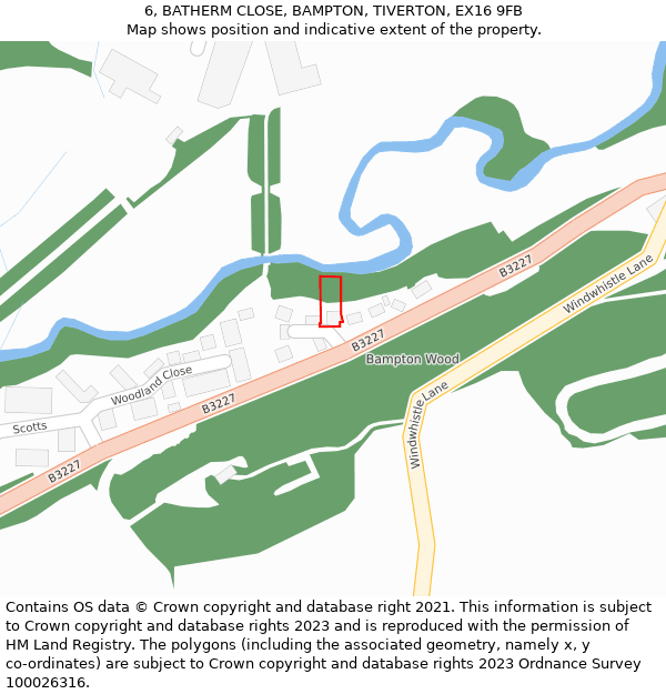 6, BATHERM CLOSE, BAMPTON, TIVERTON, EX16 9FB: Location map and indicative extent of plot