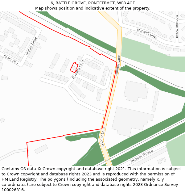 6, BATTLE GROVE, PONTEFRACT, WF8 4GF: Location map and indicative extent of plot