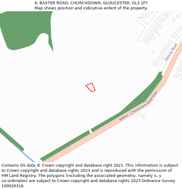 6, BAXTER ROAD, CHURCHDOWN, GLOUCESTER, GL3 1FY: Location map and indicative extent of plot