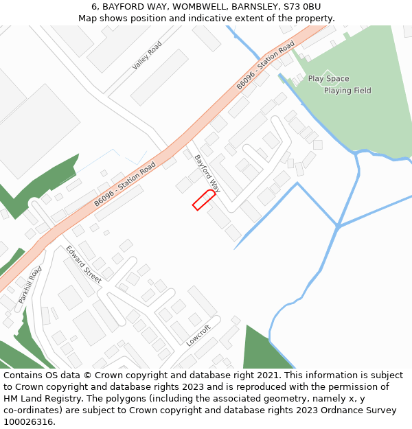 6, BAYFORD WAY, WOMBWELL, BARNSLEY, S73 0BU: Location map and indicative extent of plot