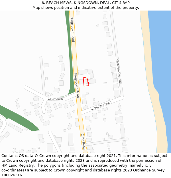 6, BEACH MEWS, KINGSDOWN, DEAL, CT14 8AP: Location map and indicative extent of plot