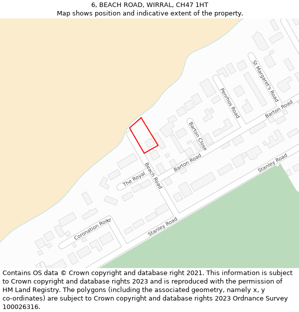 6, BEACH ROAD, WIRRAL, CH47 1HT: Location map and indicative extent of plot