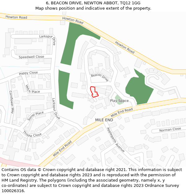 6, BEACON DRIVE, NEWTON ABBOT, TQ12 1GG: Location map and indicative extent of plot