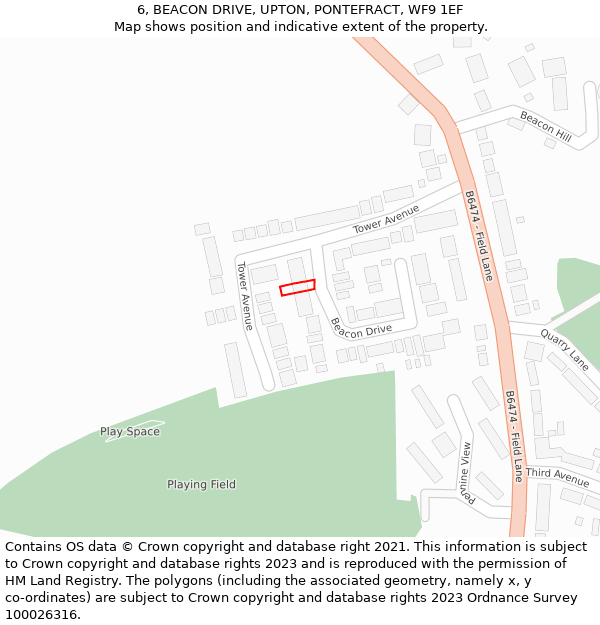 6, BEACON DRIVE, UPTON, PONTEFRACT, WF9 1EF: Location map and indicative extent of plot