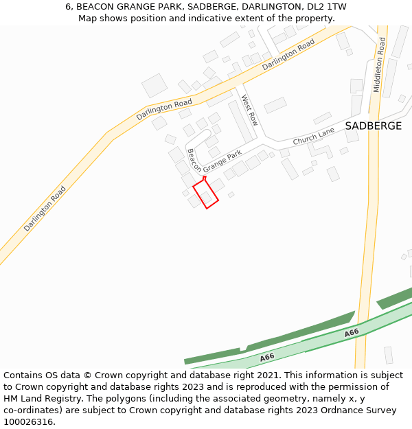 6, BEACON GRANGE PARK, SADBERGE, DARLINGTON, DL2 1TW: Location map and indicative extent of plot
