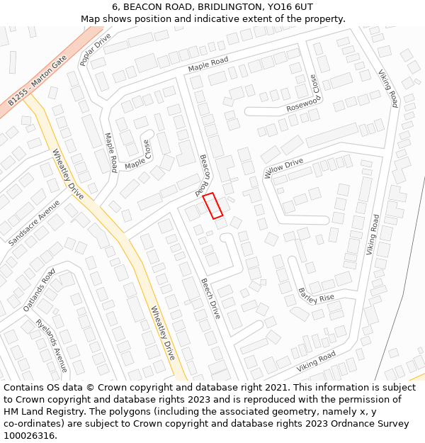 6, BEACON ROAD, BRIDLINGTON, YO16 6UT: Location map and indicative extent of plot