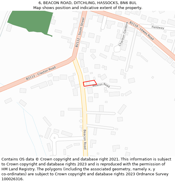 6, BEACON ROAD, DITCHLING, HASSOCKS, BN6 8UL: Location map and indicative extent of plot