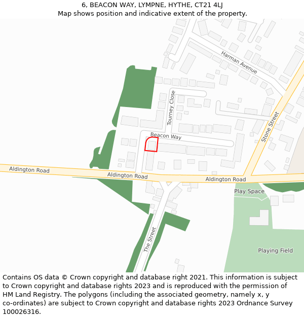 6, BEACON WAY, LYMPNE, HYTHE, CT21 4LJ: Location map and indicative extent of plot