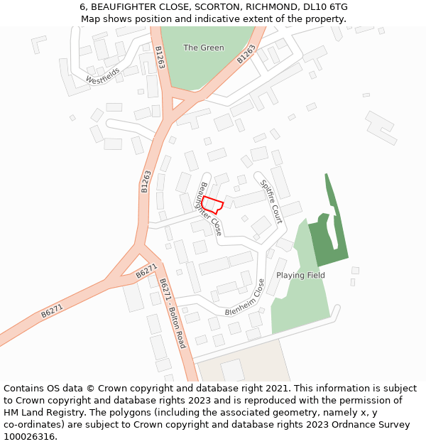 6, BEAUFIGHTER CLOSE, SCORTON, RICHMOND, DL10 6TG: Location map and indicative extent of plot