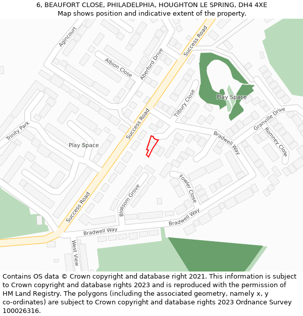 6, BEAUFORT CLOSE, PHILADELPHIA, HOUGHTON LE SPRING, DH4 4XE: Location map and indicative extent of plot