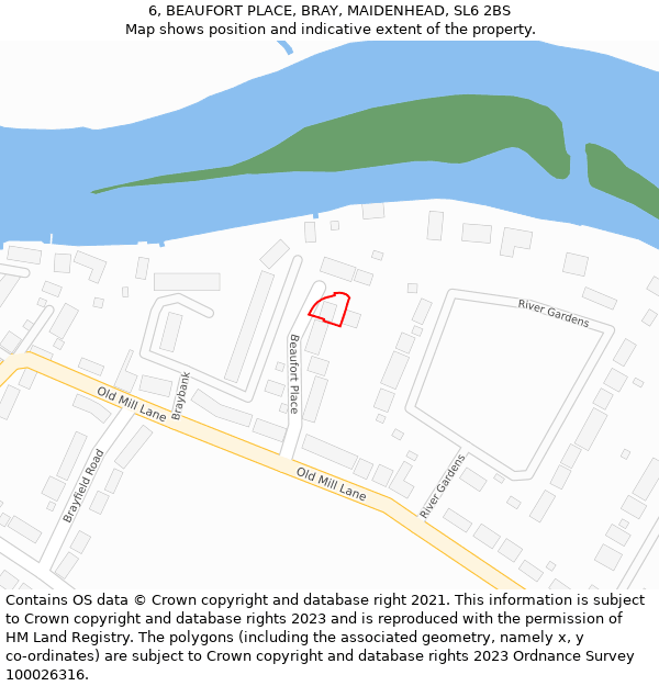 6, BEAUFORT PLACE, BRAY, MAIDENHEAD, SL6 2BS: Location map and indicative extent of plot