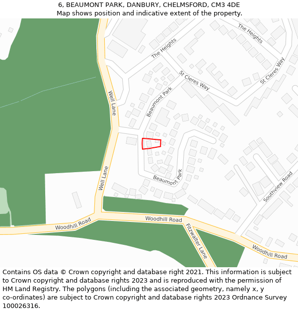 6, BEAUMONT PARK, DANBURY, CHELMSFORD, CM3 4DE: Location map and indicative extent of plot