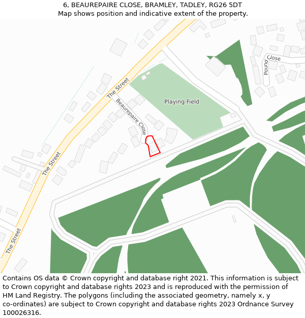 6, BEAUREPAIRE CLOSE, BRAMLEY, TADLEY, RG26 5DT: Location map and indicative extent of plot
