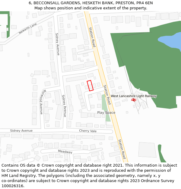 6, BECCONSALL GARDENS, HESKETH BANK, PRESTON, PR4 6EN: Location map and indicative extent of plot