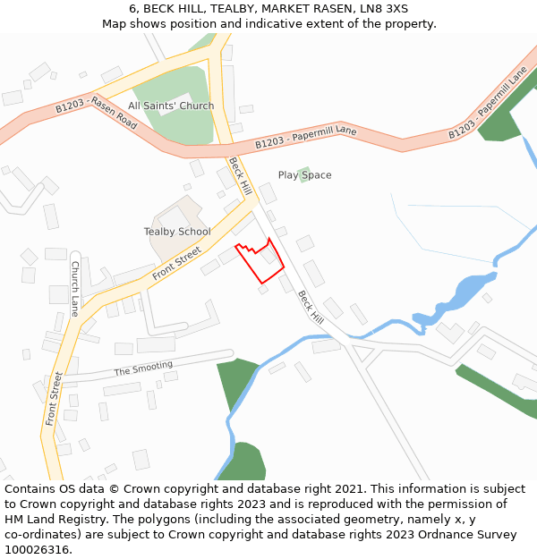 6, BECK HILL, TEALBY, MARKET RASEN, LN8 3XS: Location map and indicative extent of plot