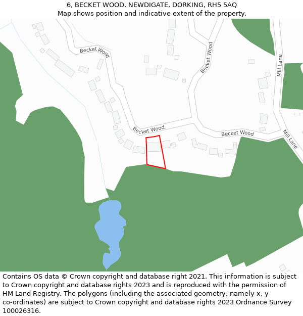 6, BECKET WOOD, NEWDIGATE, DORKING, RH5 5AQ: Location map and indicative extent of plot