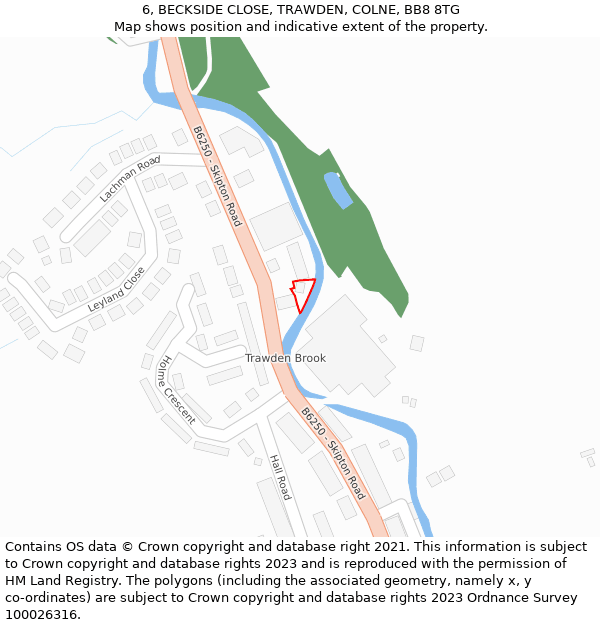 6, BECKSIDE CLOSE, TRAWDEN, COLNE, BB8 8TG: Location map and indicative extent of plot