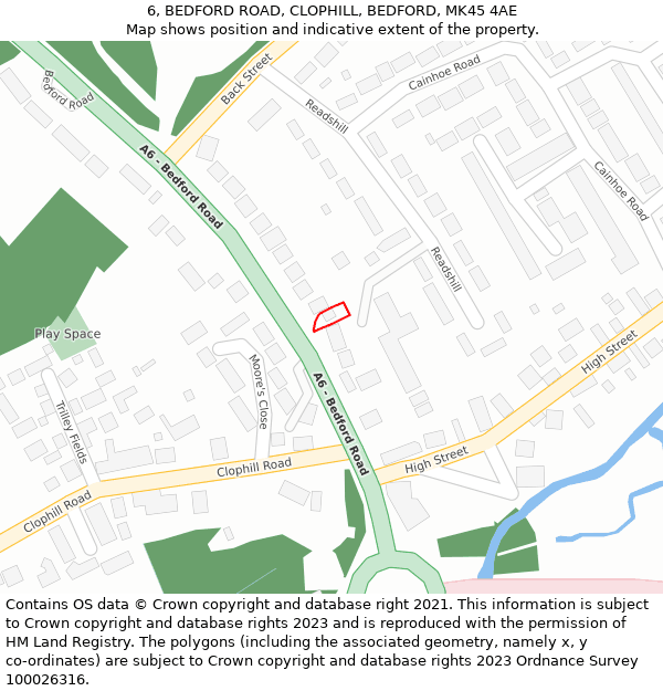 6, BEDFORD ROAD, CLOPHILL, BEDFORD, MK45 4AE: Location map and indicative extent of plot