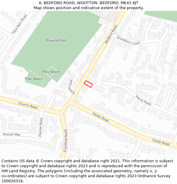 6, BEDFORD ROAD, WOOTTON, BEDFORD, MK43 9JT: Location map and indicative extent of plot