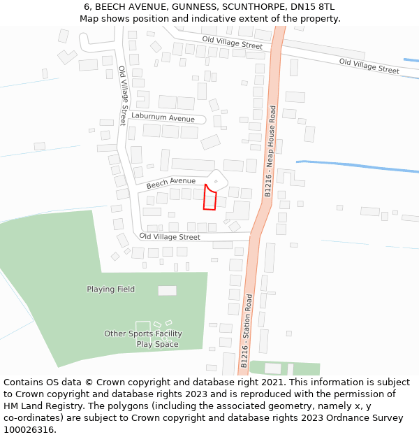 6, BEECH AVENUE, GUNNESS, SCUNTHORPE, DN15 8TL: Location map and indicative extent of plot