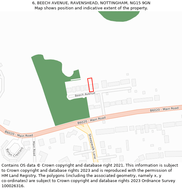6, BEECH AVENUE, RAVENSHEAD, NOTTINGHAM, NG15 9GN: Location map and indicative extent of plot