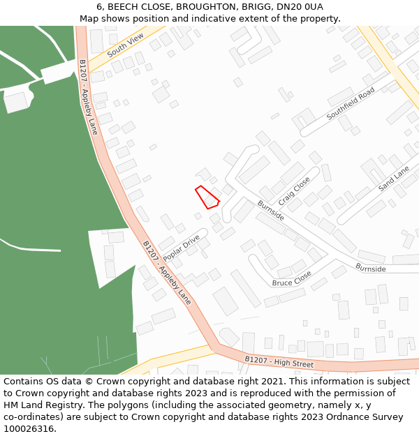 6, BEECH CLOSE, BROUGHTON, BRIGG, DN20 0UA: Location map and indicative extent of plot