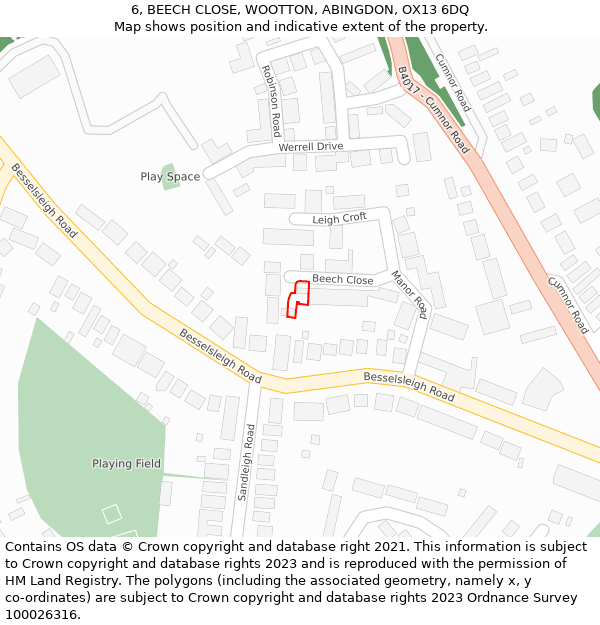 6, BEECH CLOSE, WOOTTON, ABINGDON, OX13 6DQ: Location map and indicative extent of plot