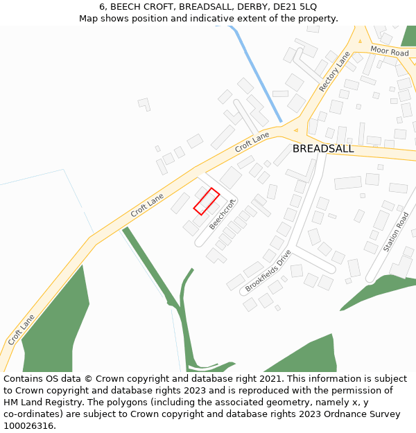 6, BEECH CROFT, BREADSALL, DERBY, DE21 5LQ: Location map and indicative extent of plot