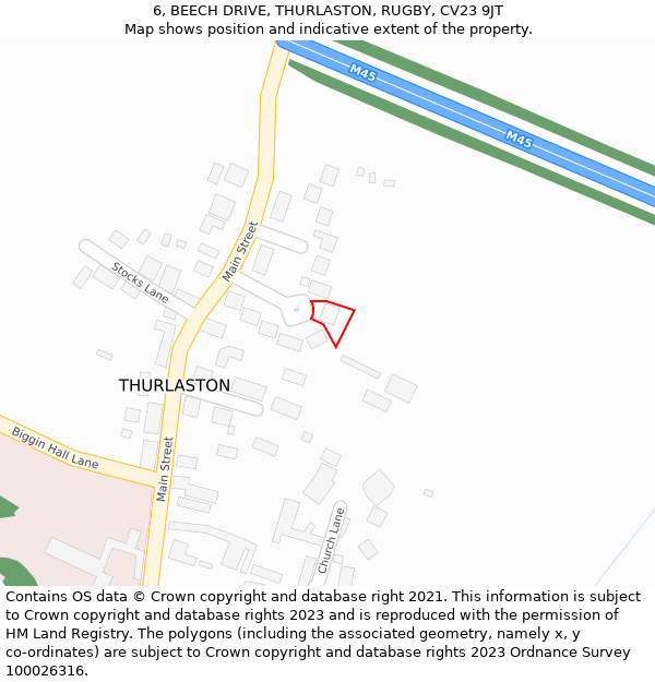 6, BEECH DRIVE, THURLASTON, RUGBY, CV23 9JT: Location map and indicative extent of plot