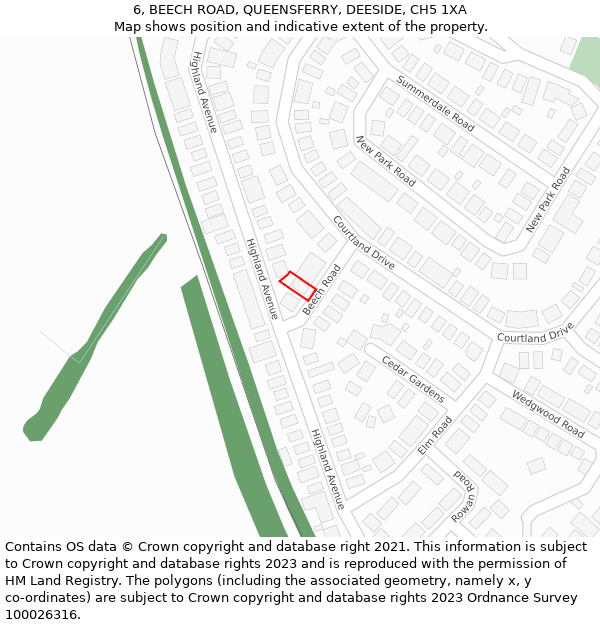 6, BEECH ROAD, QUEENSFERRY, DEESIDE, CH5 1XA: Location map and indicative extent of plot