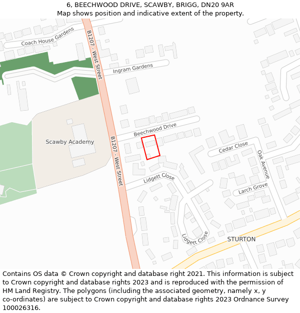 6, BEECHWOOD DRIVE, SCAWBY, BRIGG, DN20 9AR: Location map and indicative extent of plot