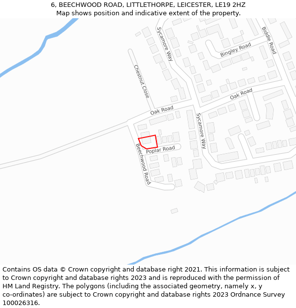 6, BEECHWOOD ROAD, LITTLETHORPE, LEICESTER, LE19 2HZ: Location map and indicative extent of plot