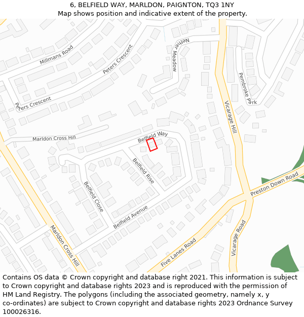 6, BELFIELD WAY, MARLDON, PAIGNTON, TQ3 1NY: Location map and indicative extent of plot