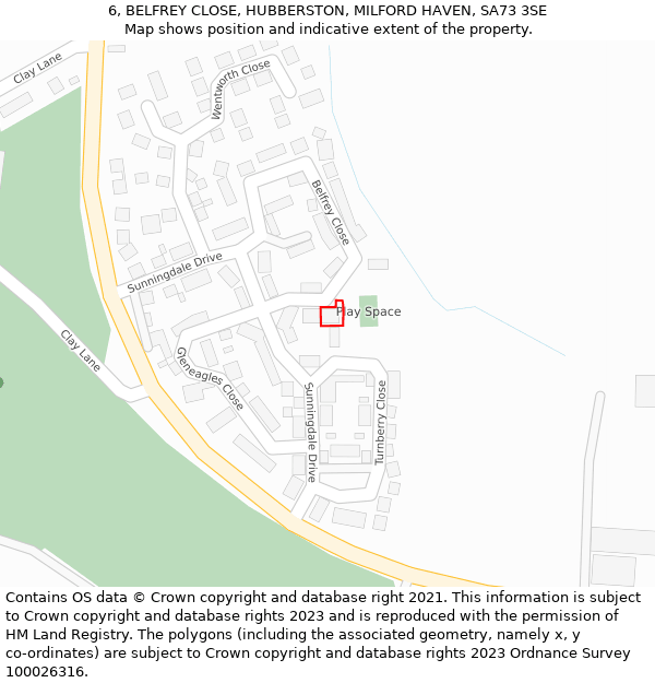 6, BELFREY CLOSE, HUBBERSTON, MILFORD HAVEN, SA73 3SE: Location map and indicative extent of plot